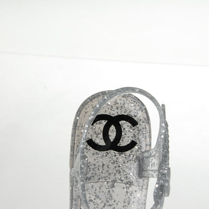 Chanel Jelly Camellia Glitter Thong Sandals 39 Silver 7 of 9