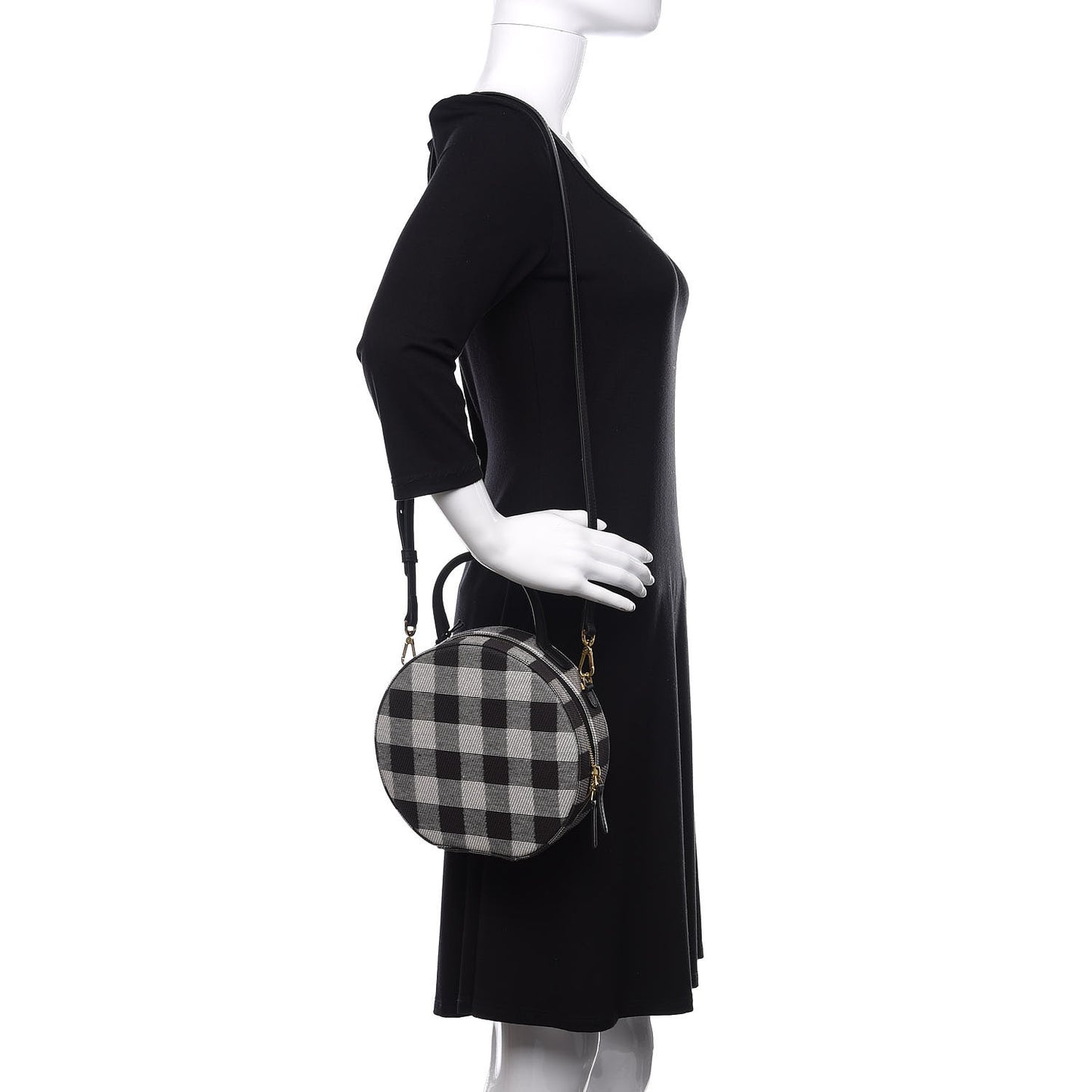 Canvas Gingham Check Circle Crossbody Black White