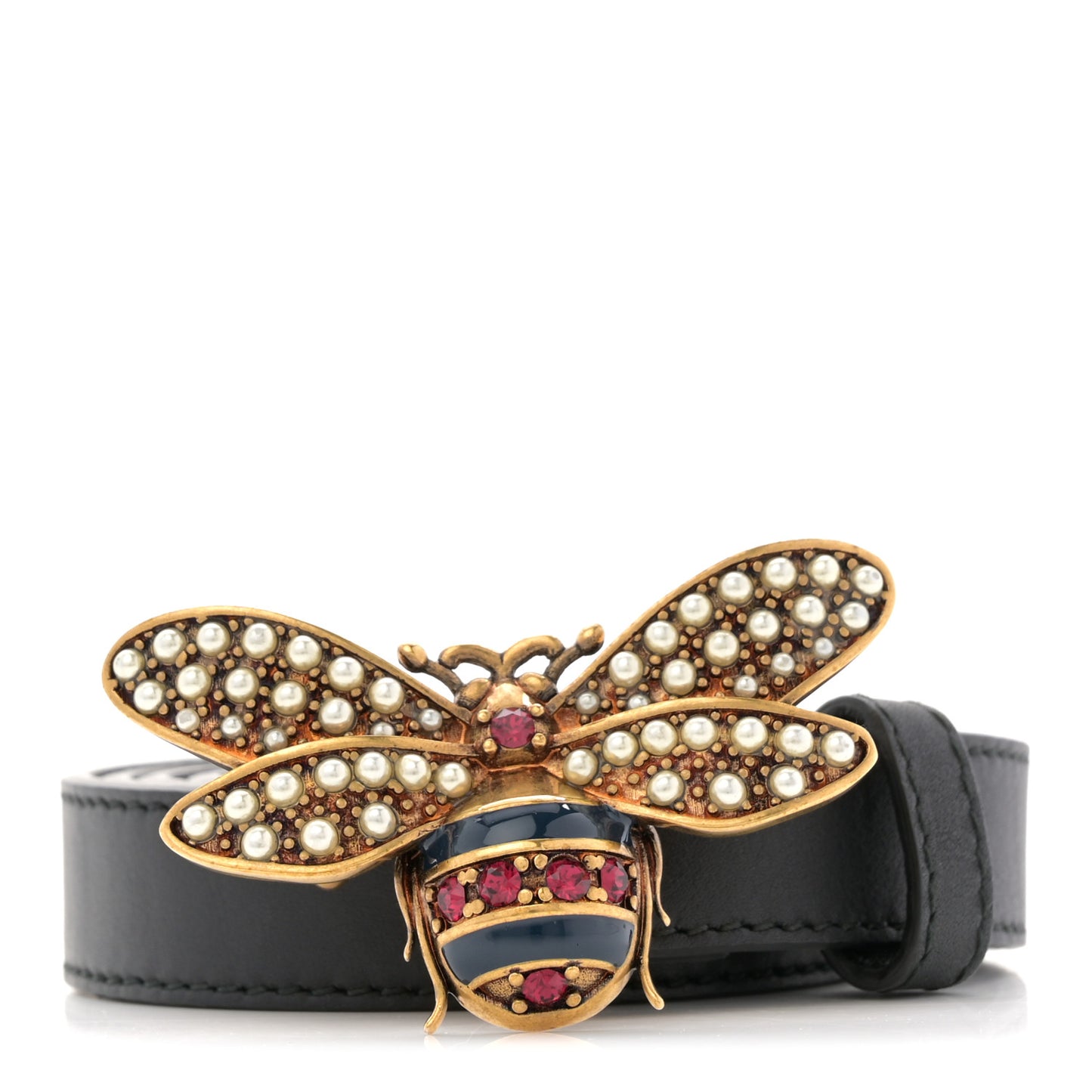 Calfskin Queen Margaret Bee Belt 80 32 Black