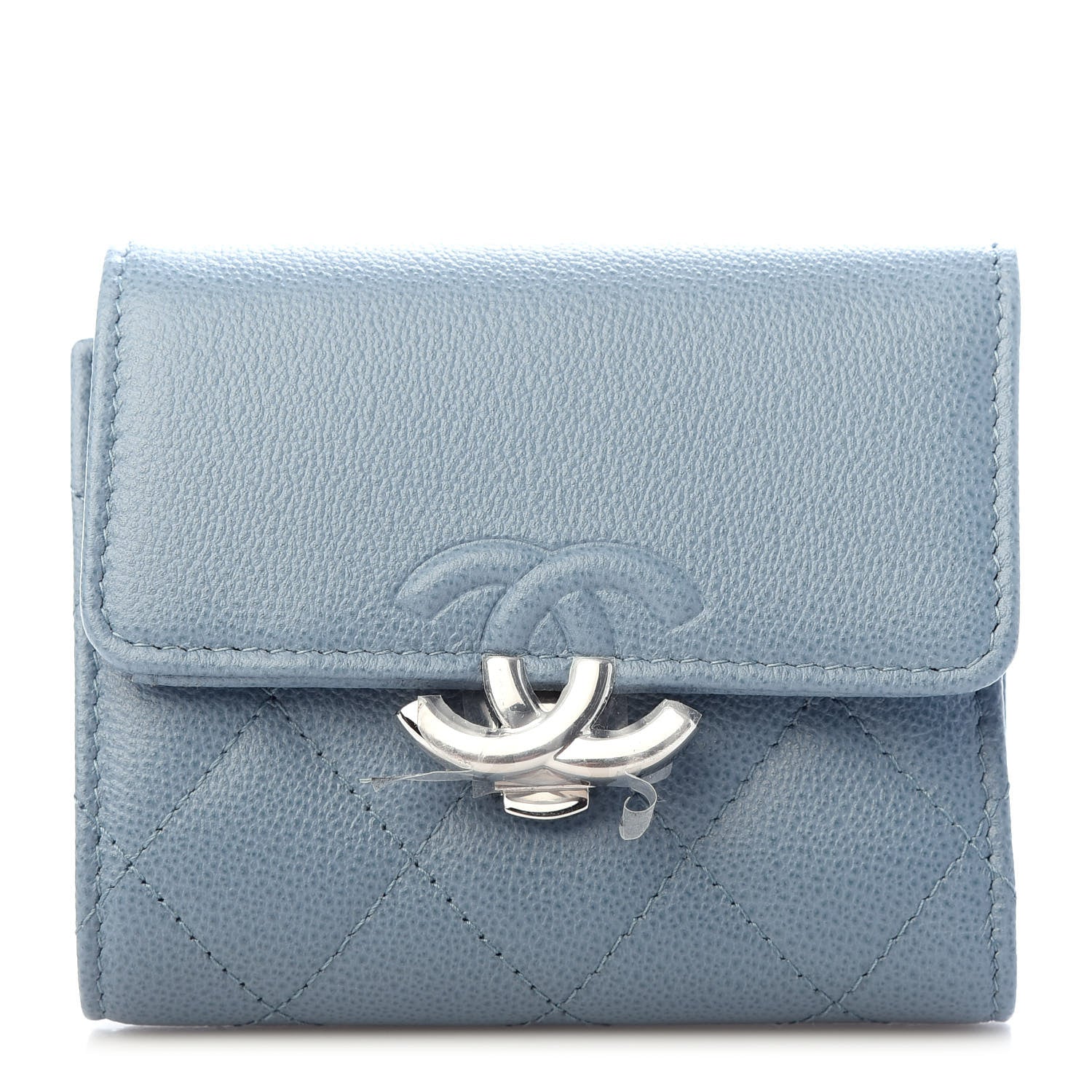 Chanel Grained Calfskin Quilted CC Box Compact Flap Wallet Blue 1 of 6