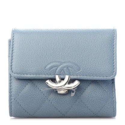 Chanel Grained Calfskin Quilted CC Box Compact Flap Wallet Blue 1 of 6