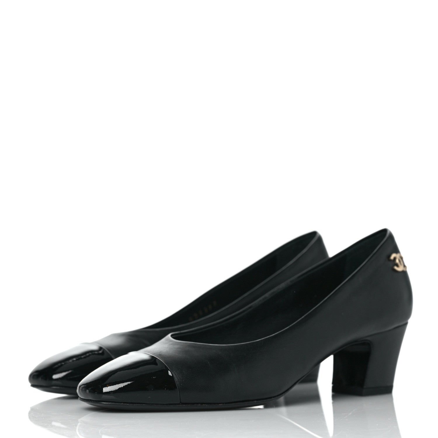 Chanel Lambskin Patent Calfskin Cap Toe CC Pumps 37 Black 3 of 8