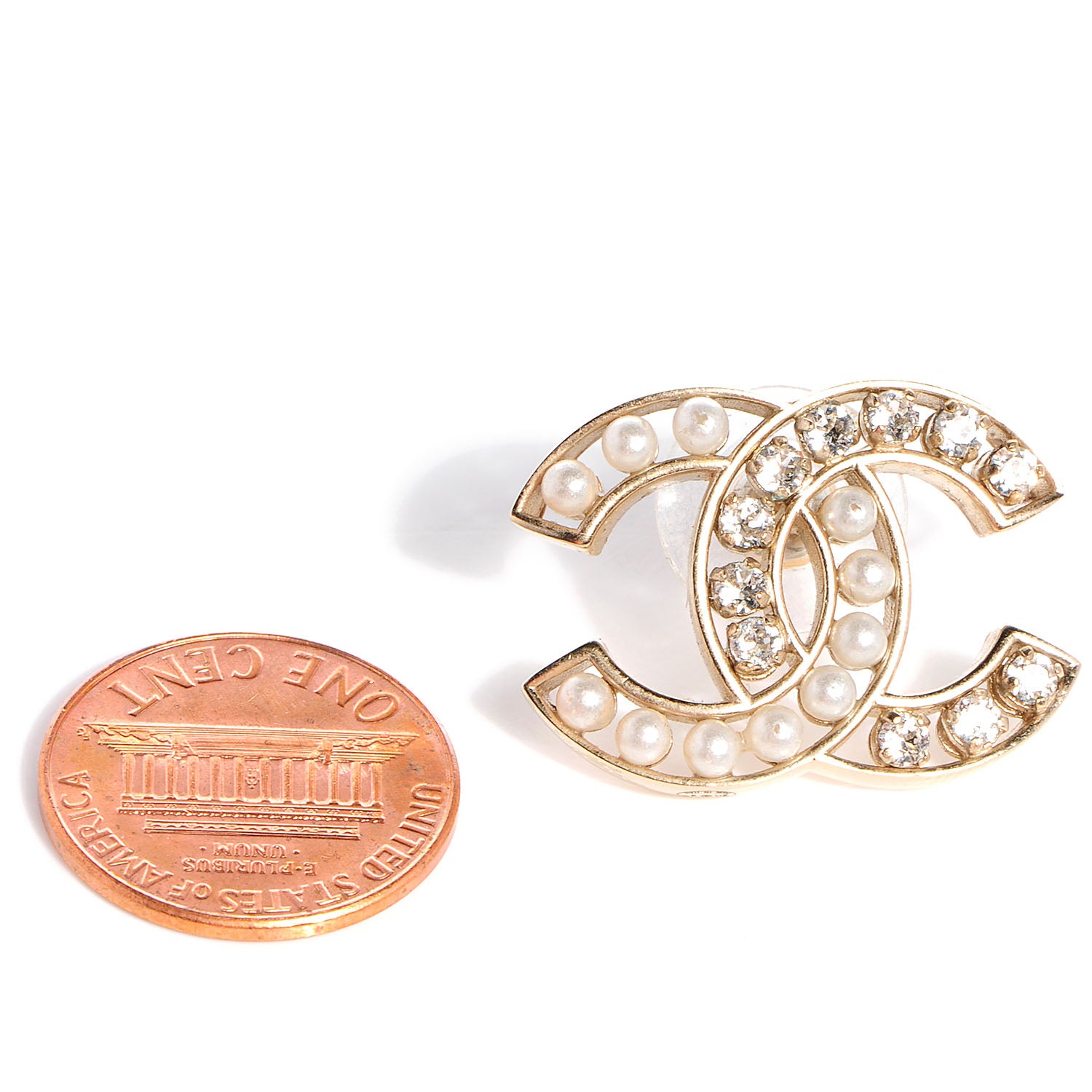 Chanel Pearl Crystal CC Earrings Gold 2 of 6