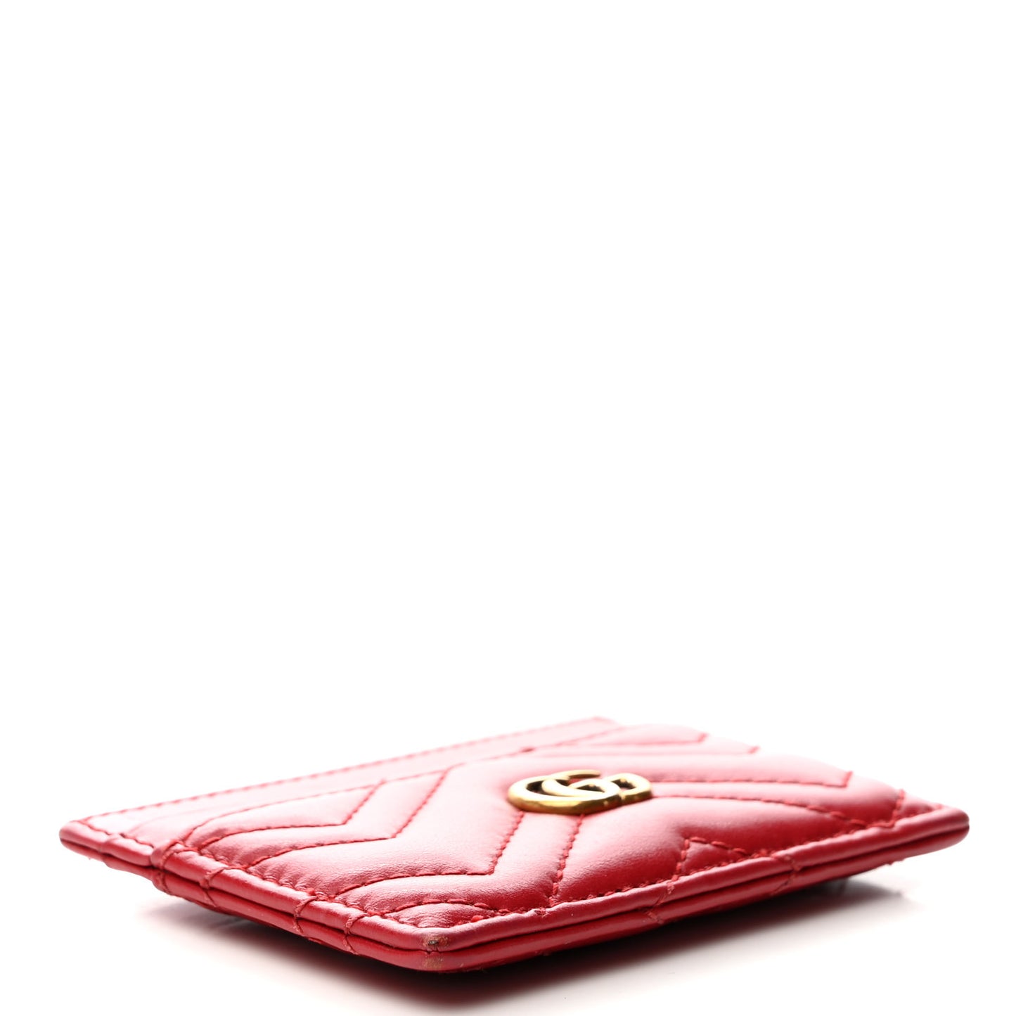 Calfskin Matelasse GG Marmont Card Holder Hibiscus Red