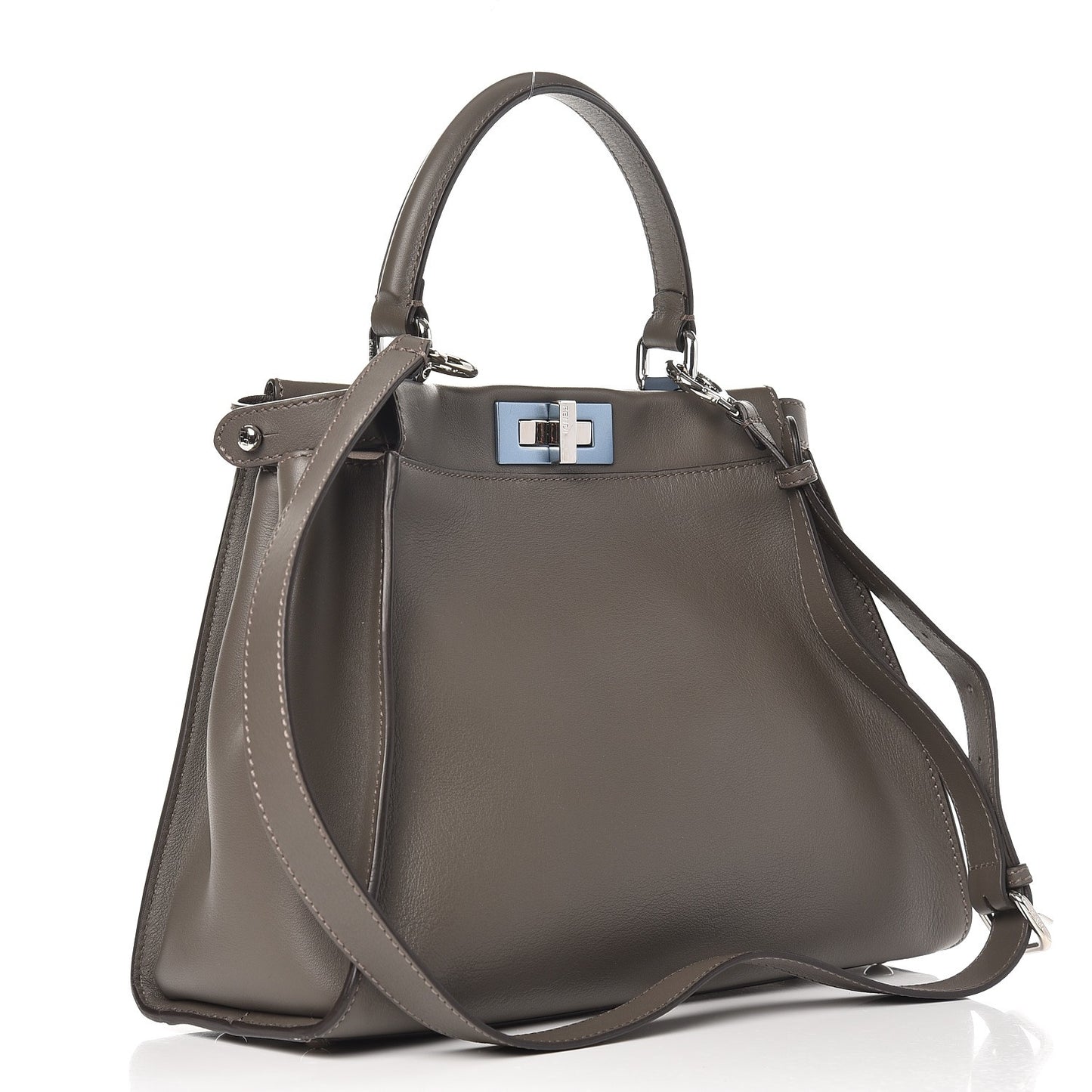 Vitello Seta Shiny Nappa Medium Peekaboo Iconic Satchel Carbone Grigio Polvere