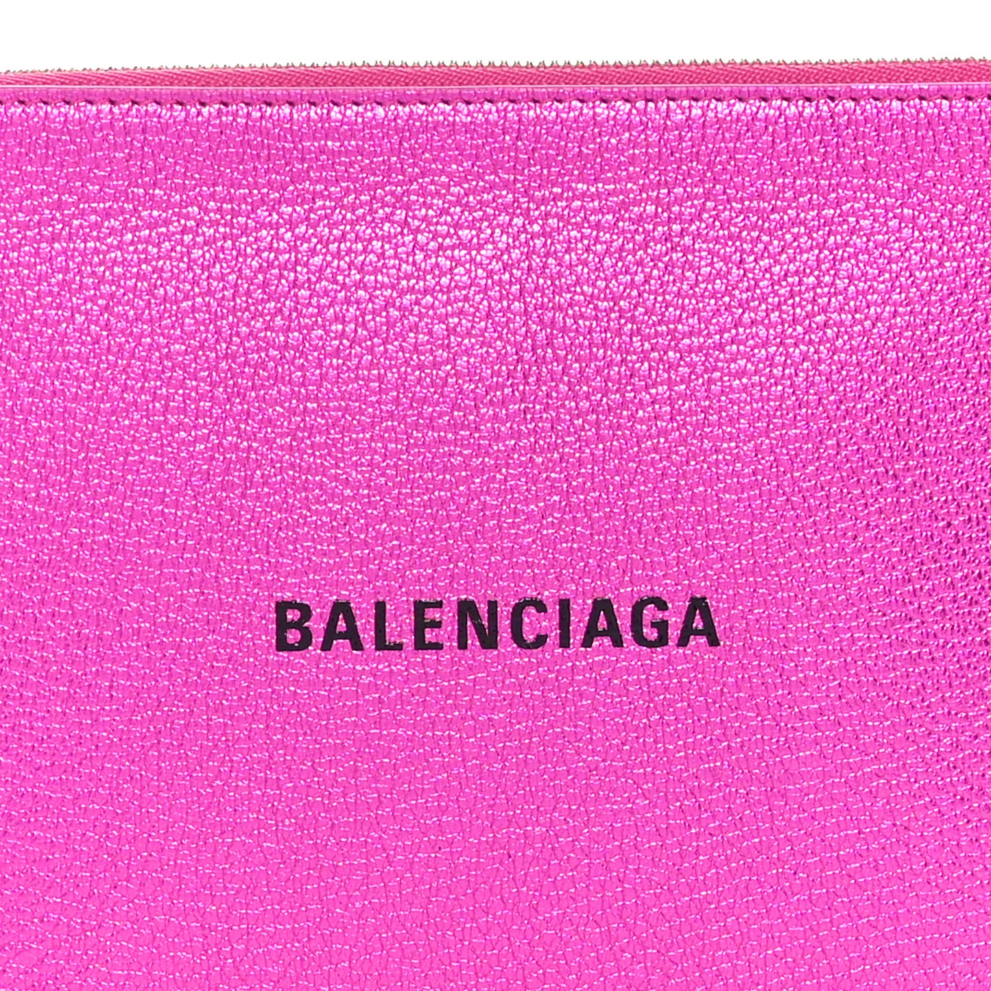 Metallic Goatskin Logo Large Everyday Zip Pouch Rose Fuchsia Black