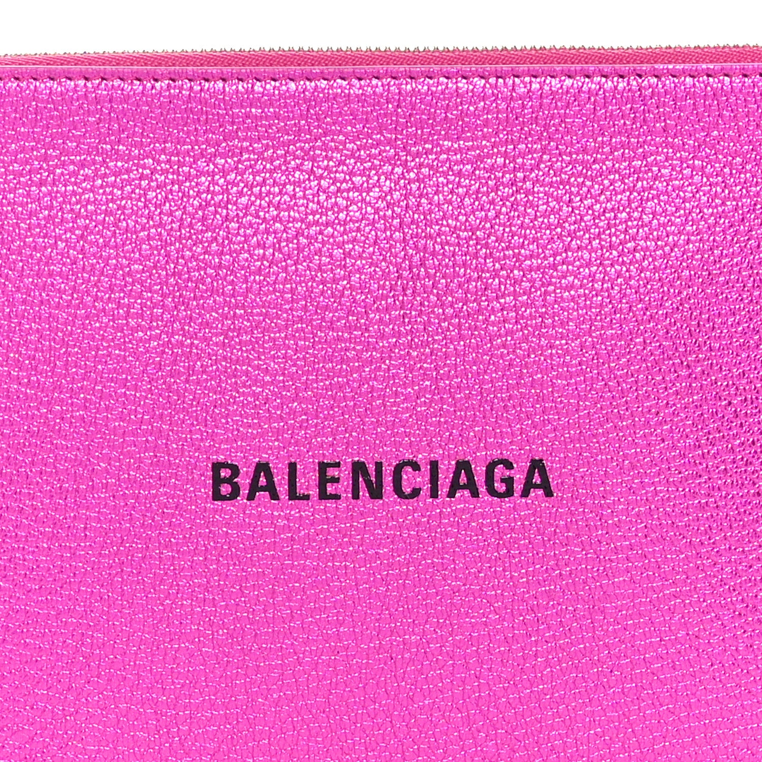 Balenciaga Metallic Goatskin Logo Large Everyday Zip Pouch Rose Fuchsia Black 7 of 7