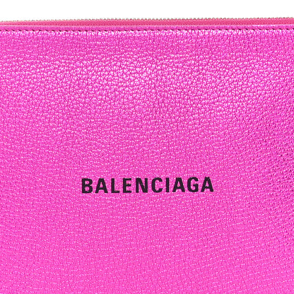 Balenciaga Metallic Goatskin Logo Large Everyday Zip Pouch Rose Fuchsia Black 7 of 7