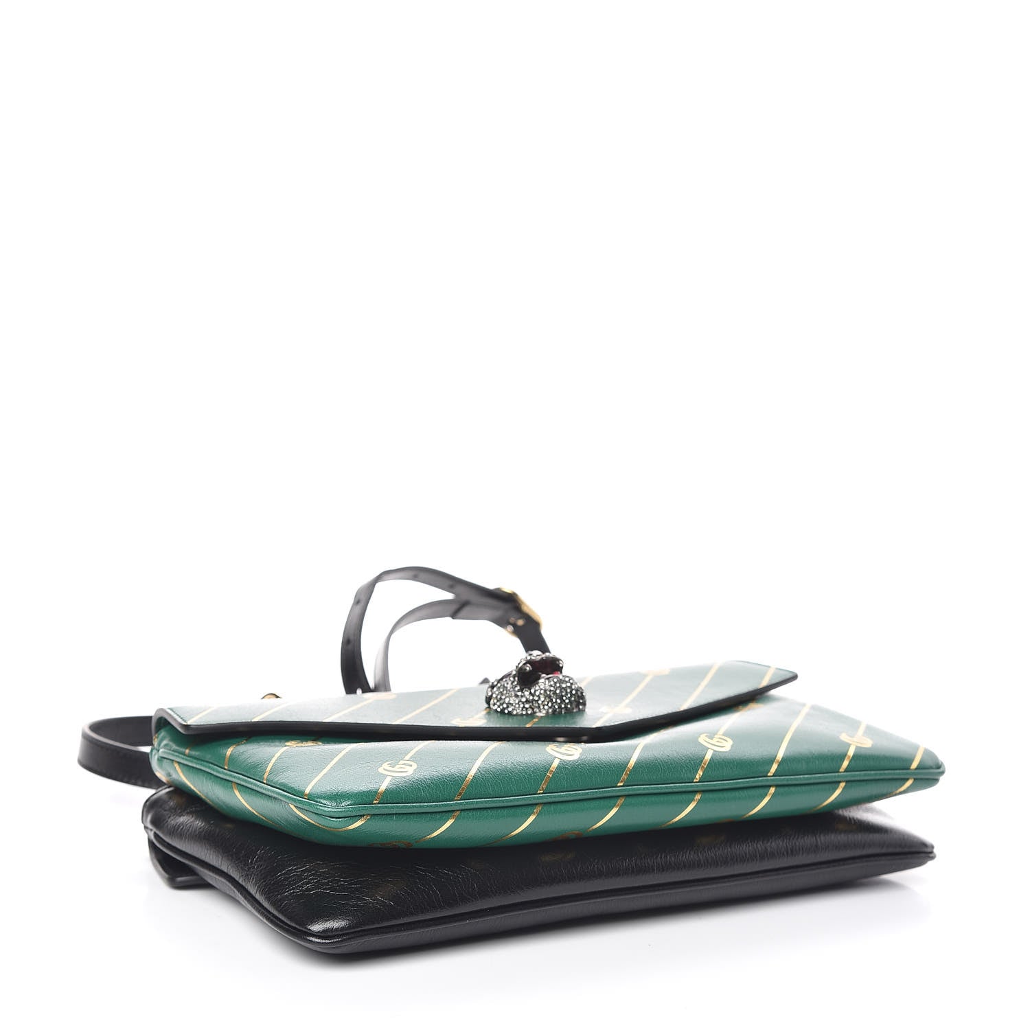 Gucci Calfskin Diagonal GG Medium Thiara Double Envelope Shoulder Bag Emerald Green Black 4 of 10