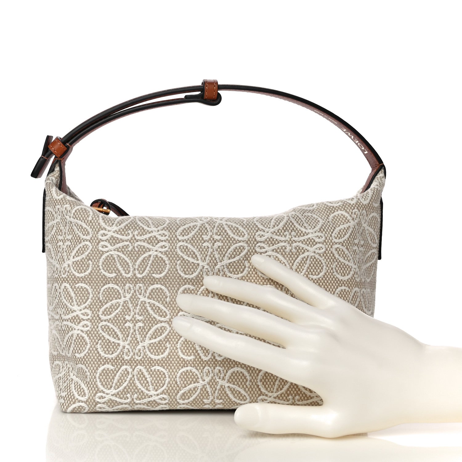 Loewe Jacquard Anagram Calfskin Small Cubi Bag Ecru Tan 3 of 12