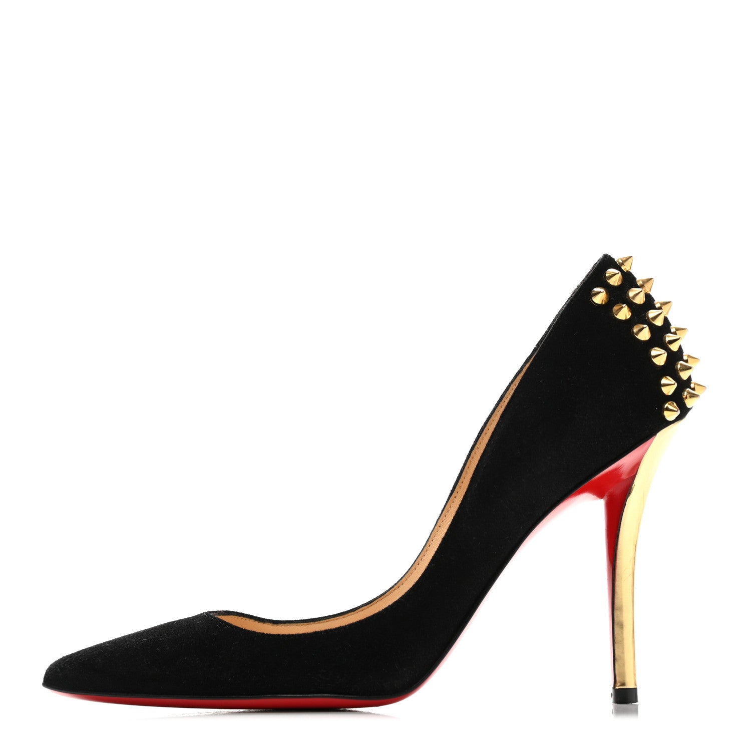 Christian Louboutin Suede Studded Zappa 100 Pumps 35 Black Gold 1 of 12