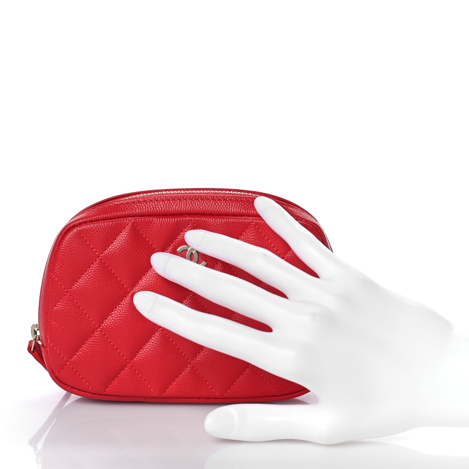 Chanel Caviar Quilted Small Curvy Pouch Cosmetic Case Red 2 of 10