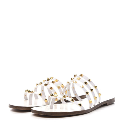 Valentino Garavani Calfskin Rockstud Flair Caged Flat Slide Sandals 40.5 White 3 of 9