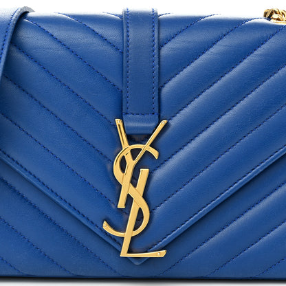 Saint Laurent SAINT LAURENT Lambskin Matelasse Chevron Small Monogram Satchel Royal Blue 9 of 11