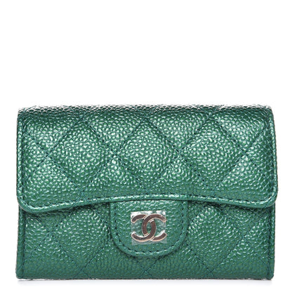 Chanel Metallic Caviar Quilted Card Holder Green 10 of 18