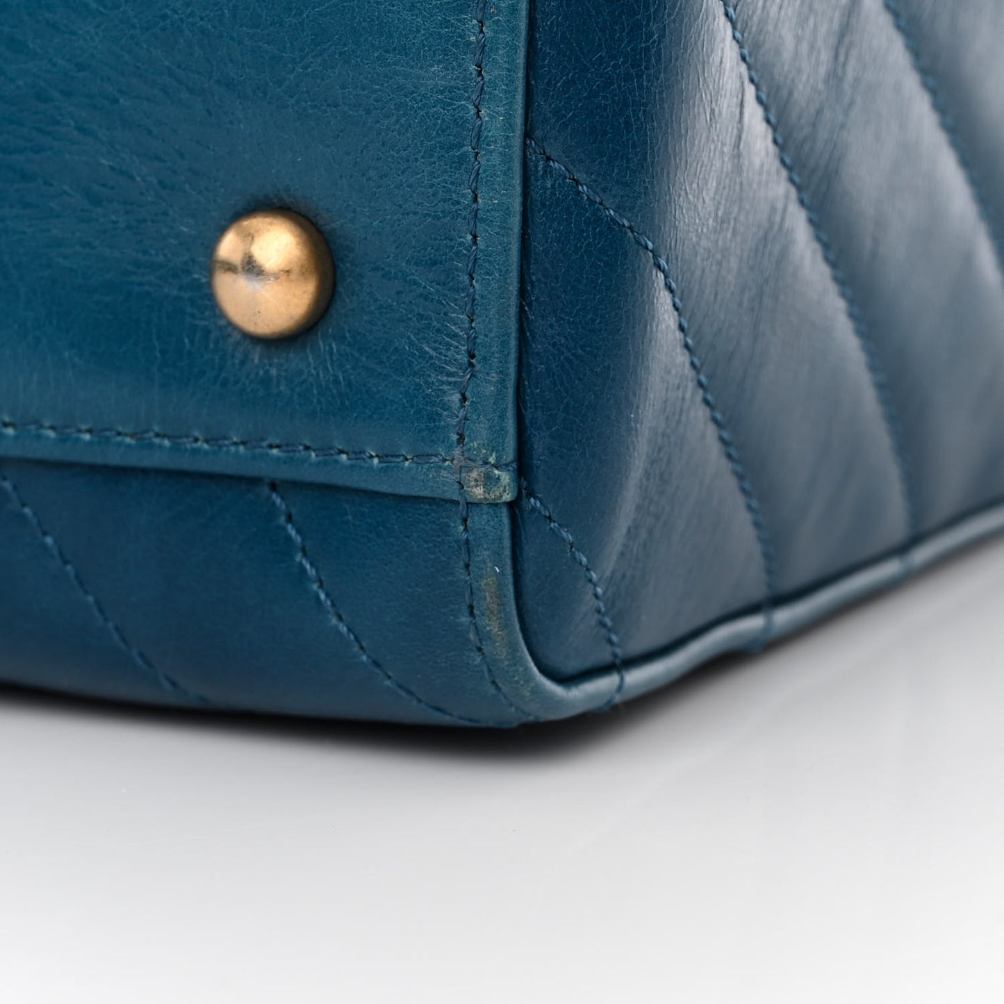 Aged Calfskin Chevron Large Coco Handle Shopping Tote Blue