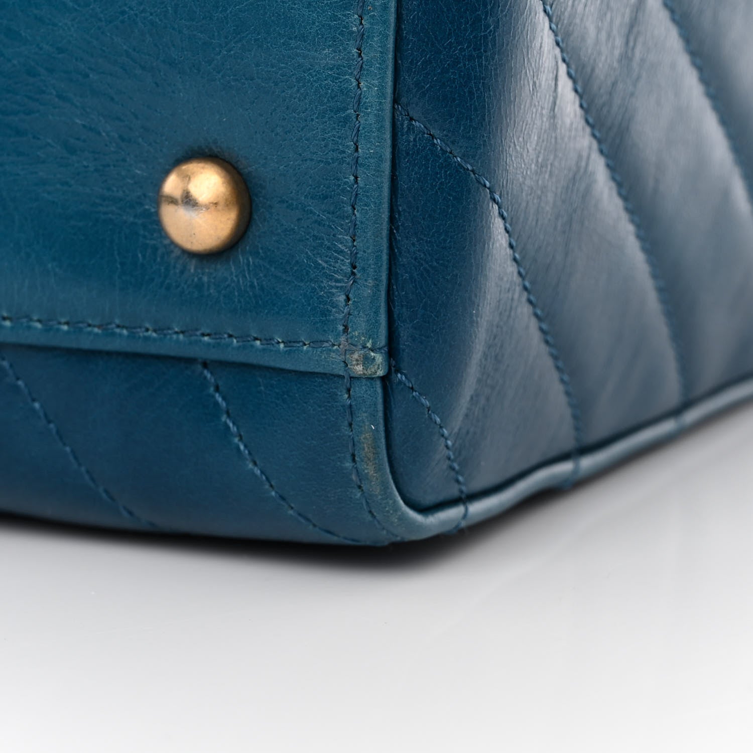 Chanel Aged Calfskin Chevron Large Coco Handle Shopping Tote Blue 13 of 16