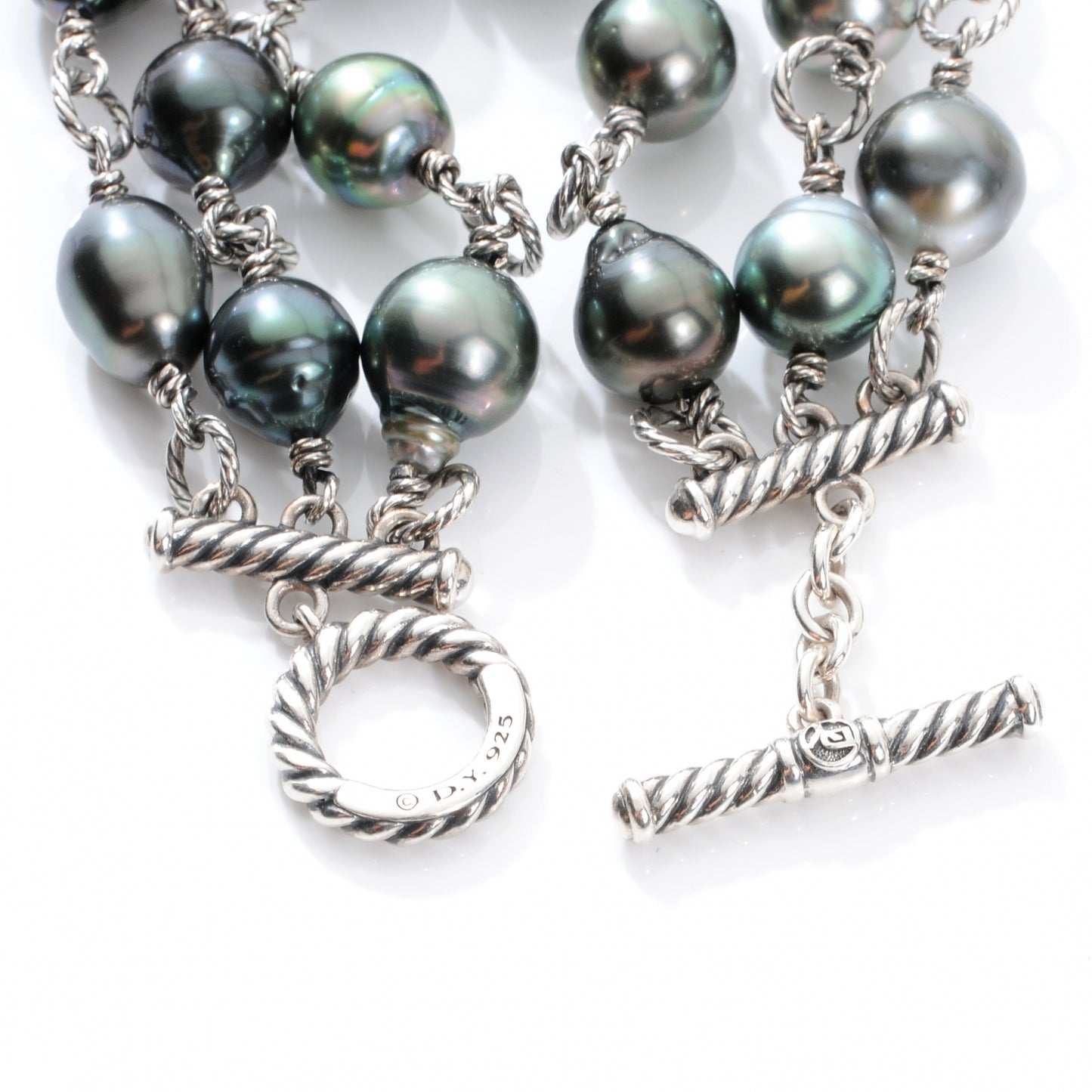 Sterling Silver Diamond Tahitian Pearl Quatrefoil Mutli Row Bracelet