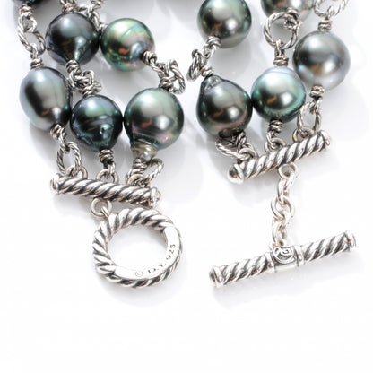 David Yurman Sterling Silver Diamond Tahitian Pearl Quatrefoil Mutli Row Bracelet 3 of 4