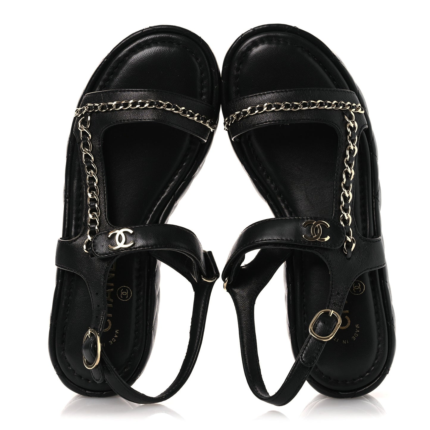 Lambskin Quilted Chain CC Platform Sandals 38 Black