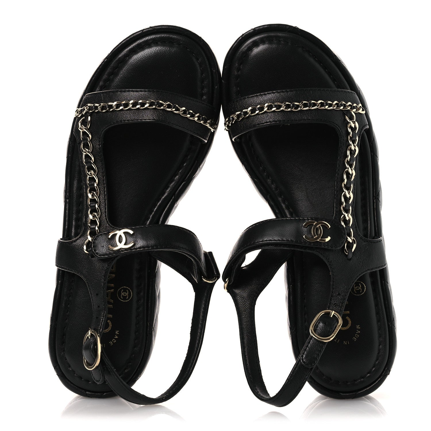 Chanel Lambskin Quilted Chain CC Platform Sandals 38 Black 2 of 11