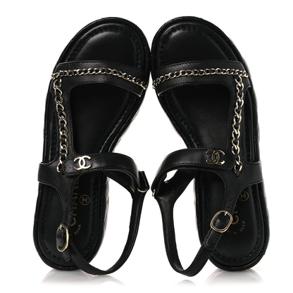 Chanel Lambskin Quilted Chain CC Platform Sandals 38 Black 2 of 11