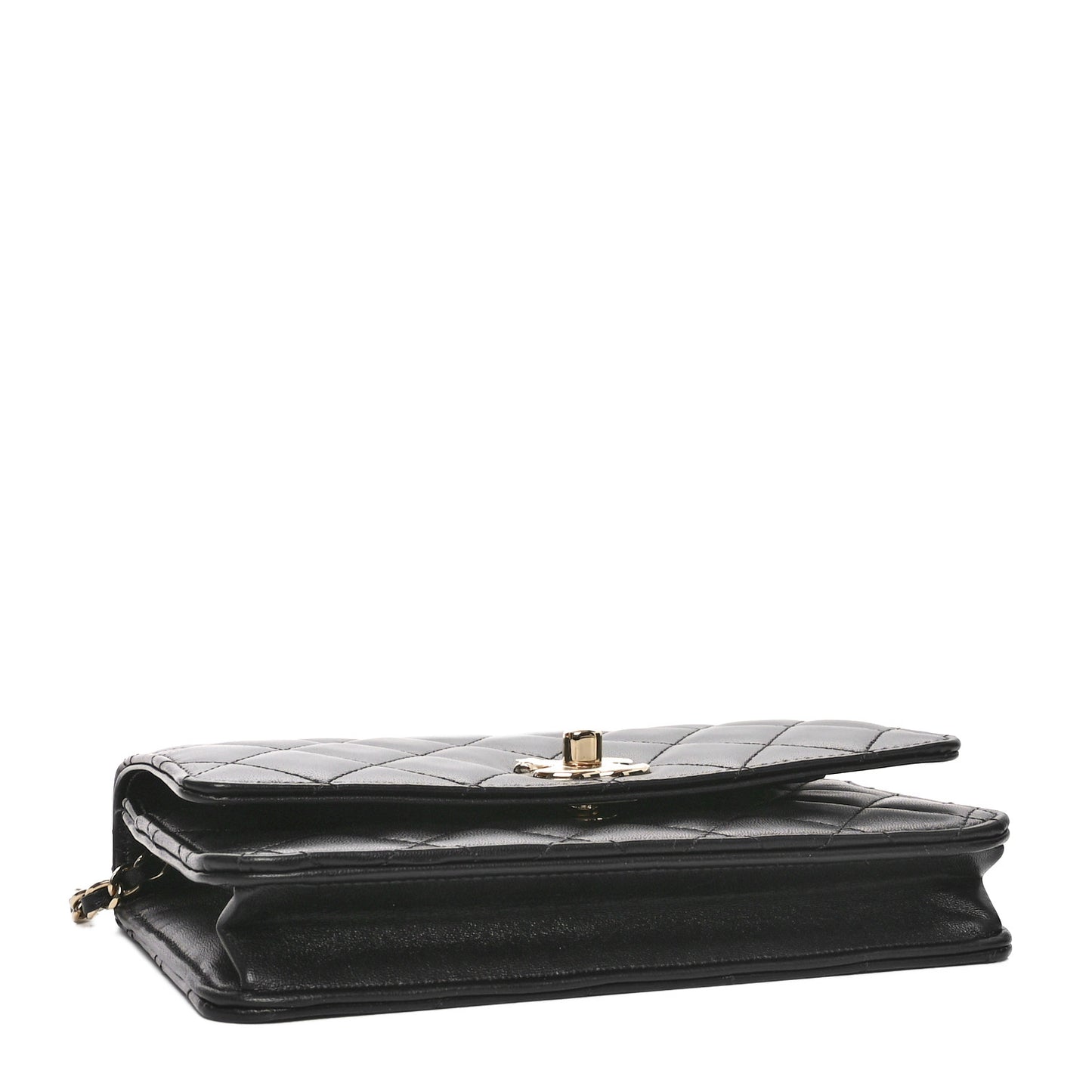 Lambskin Quilted Trendy CC Wallet On Chain WOC Black