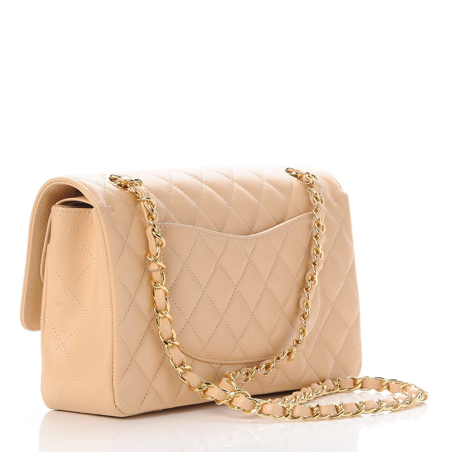 Caviar Quilted Medium Double Flap Beige