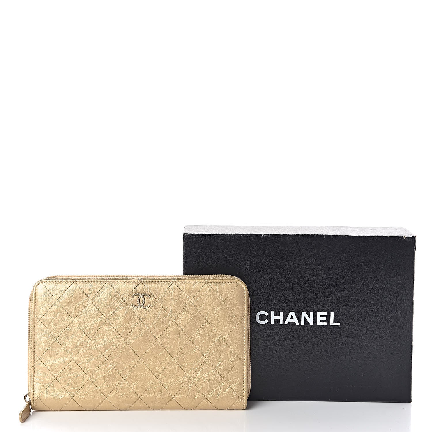 Chanel Metallic Aged Calfskin Quilted Palette Large Zip Around Organizer Wallet Gold 8 of 8