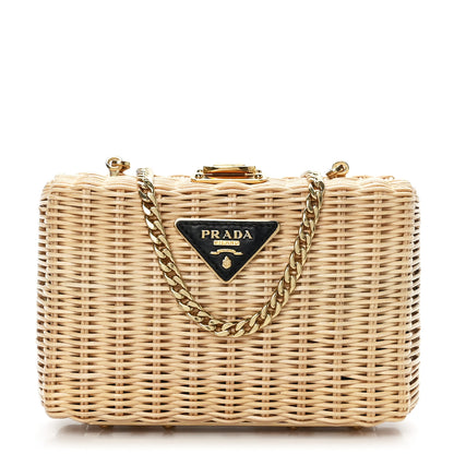 Prada Wicker Triangle Crossbody Clutch Naturale Black 1 of 8