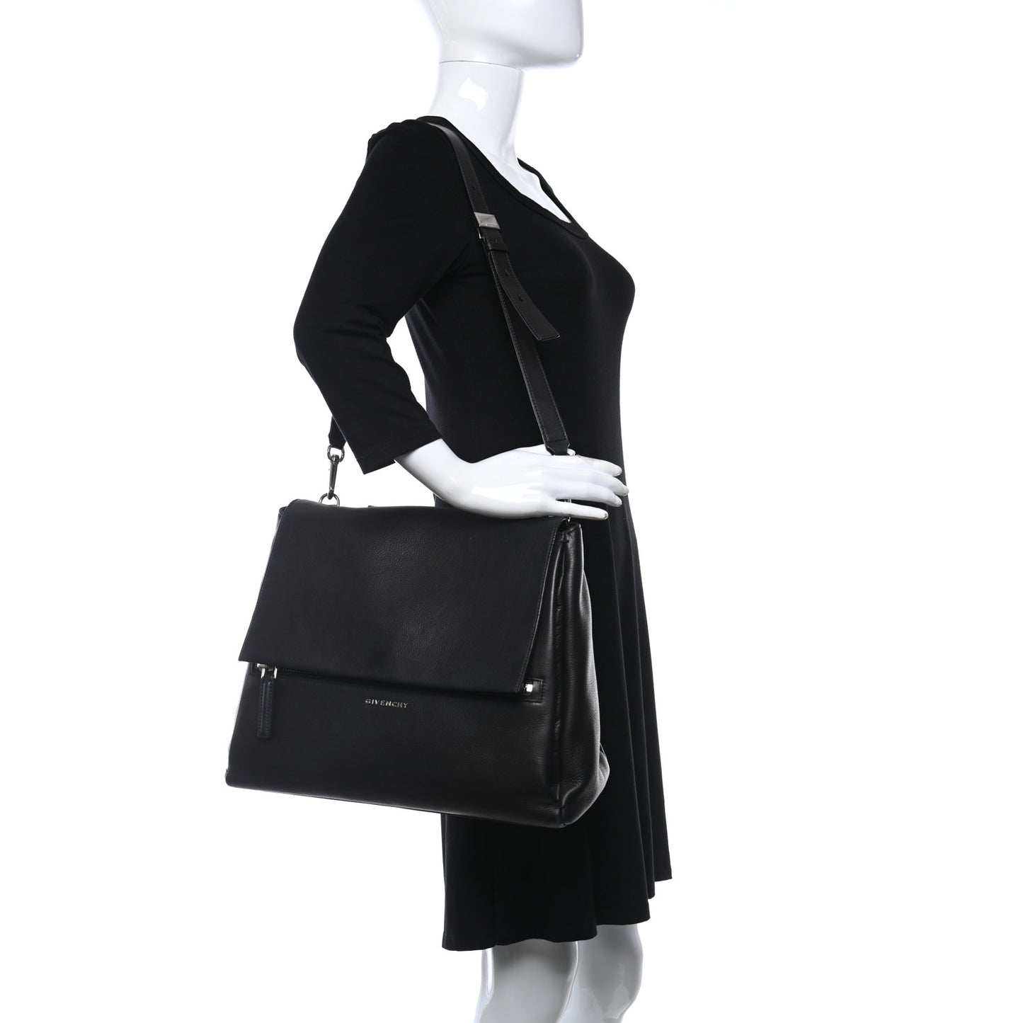 Waxy Grained Calfskin Medium Pandora Pure Flap Bag Black