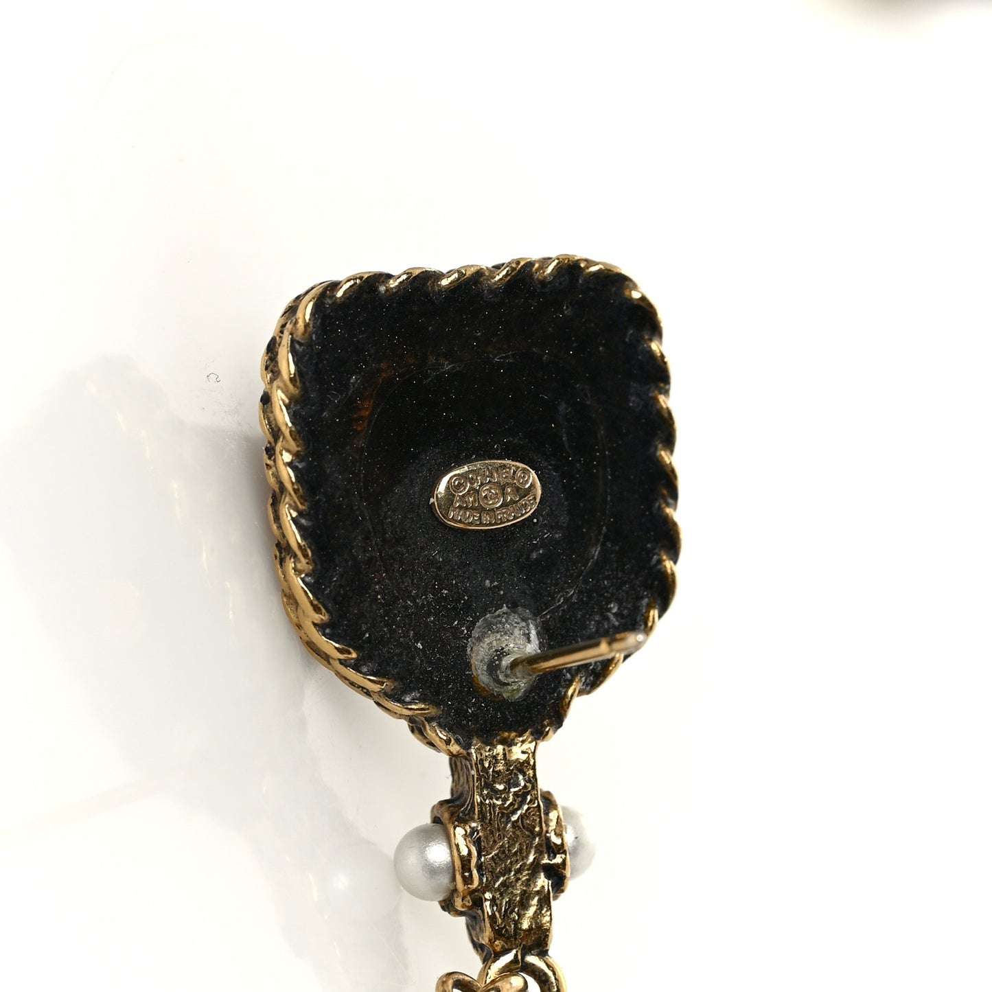 Pearl Bead CC Dangle Earrings Gold Black