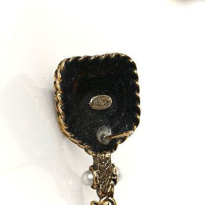 Chanel Pearl Bead CC Dangle Earrings Gold Black 4 of 4