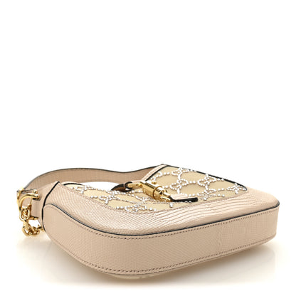 Gucci Lizard Mesh Crystal GG Monogram Mini Jackie 1961 Hobo Light Powder Skin Rose 4 of 11
