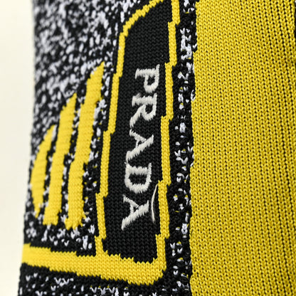 Prada Sport Knit Fabric Mens Logo Running Sneakers 9 Black Giallo 9 of 11