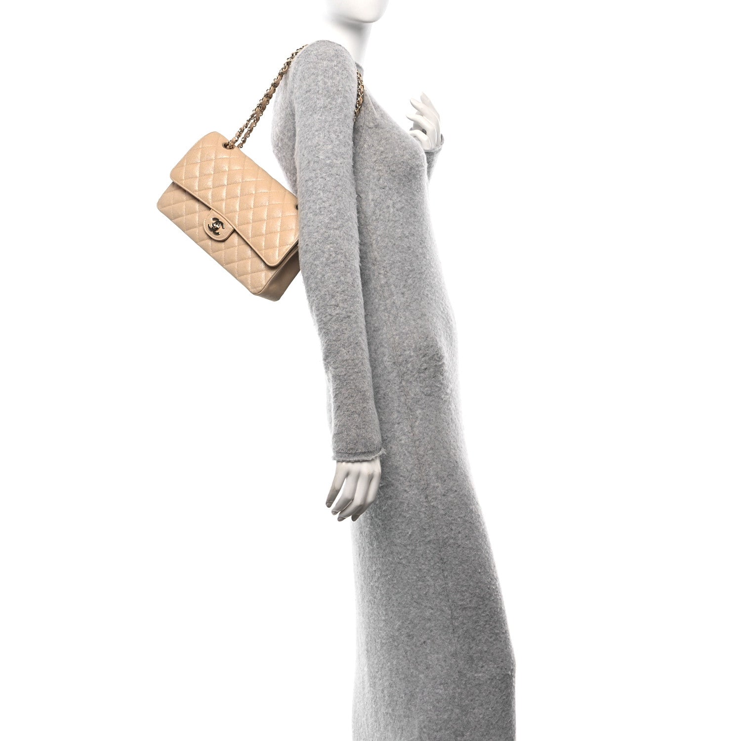 Chanel Iridescent Caviar Quilted Medium Double Flap Beige 2 of 11