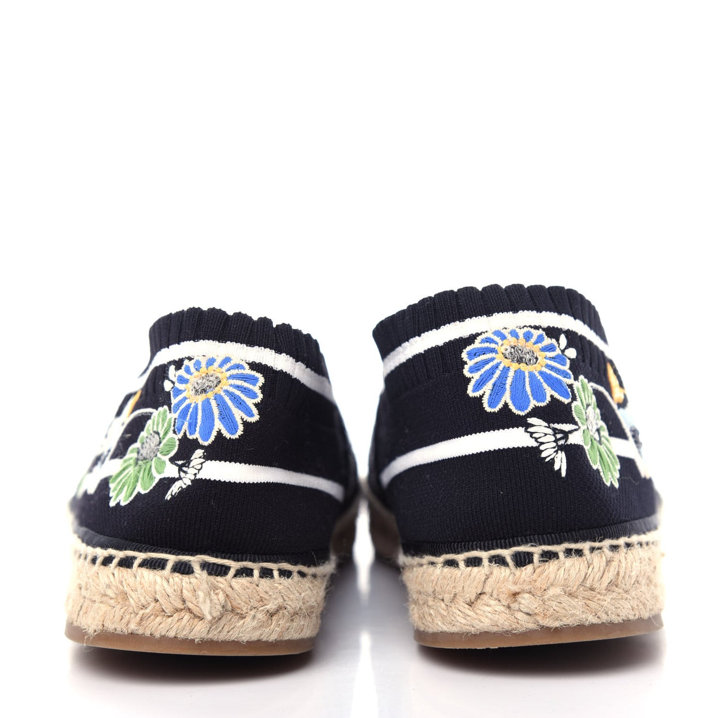 Knit Floral Embroidered Espadrille 39 Black Multicolor