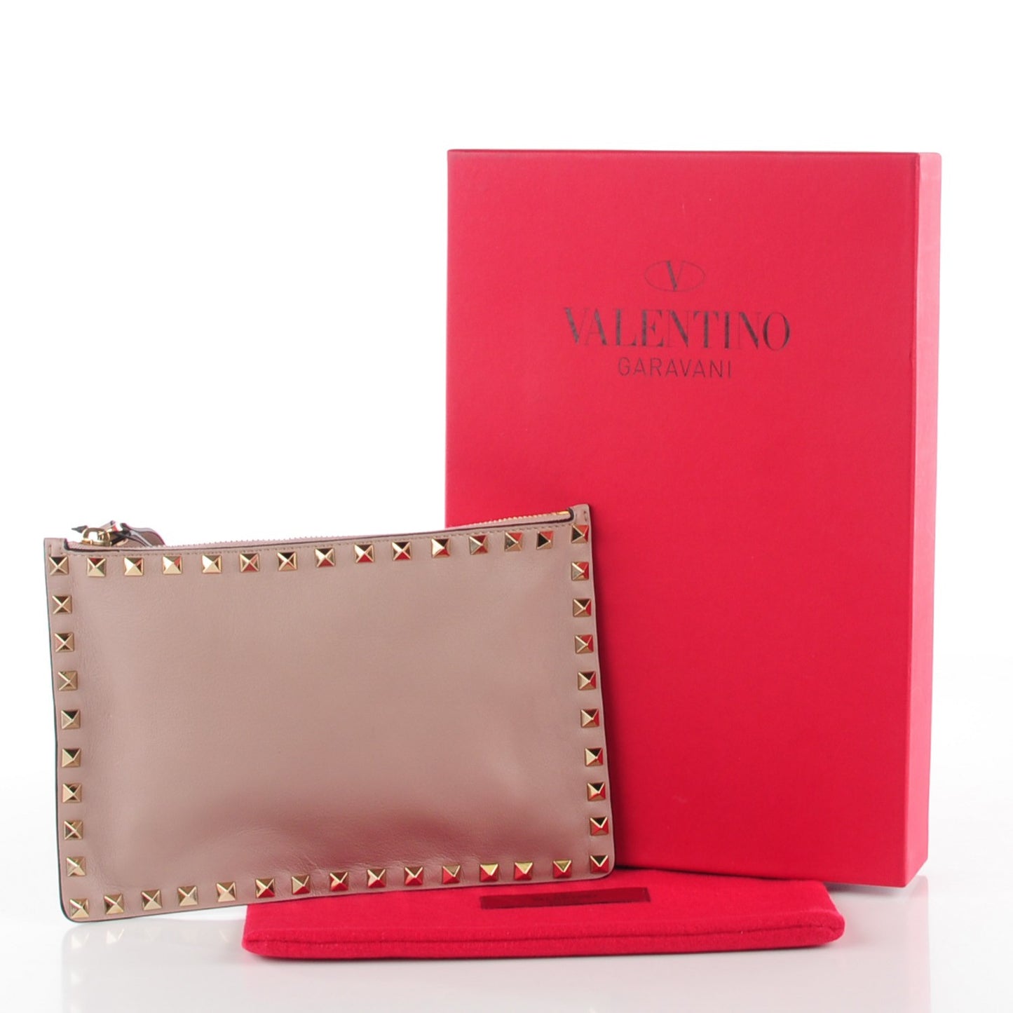 Calfskin Medium Rockstud Zip Pouch Poudre