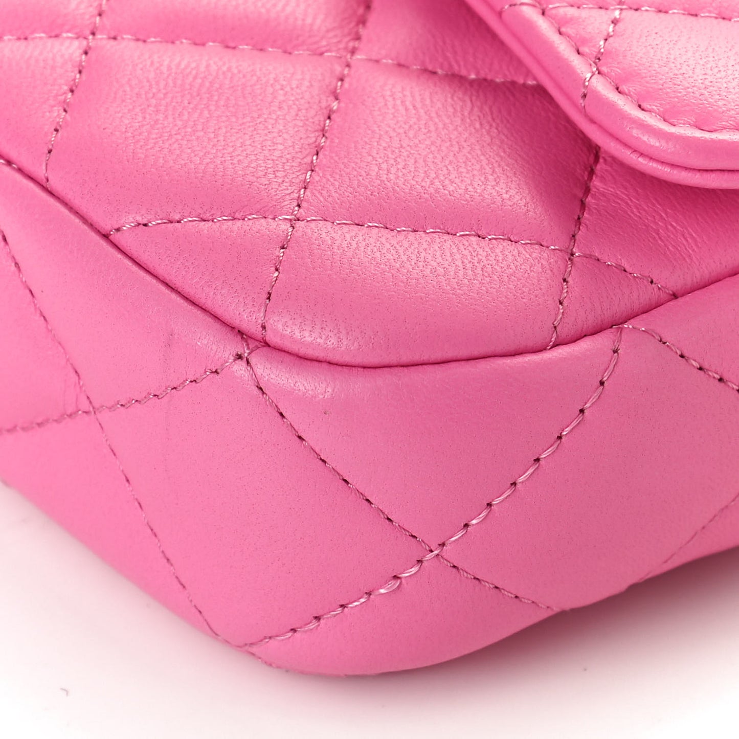 Lambskin Quilted Flap Phone Holder With Chain Neon Pink