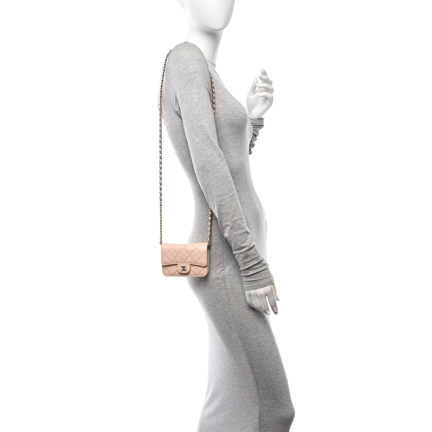 Caviar Quilted Mini Chain Bag Beige