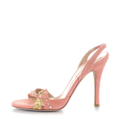 Valentino Garavani Suede Python Rockstud Ankle Strap 100 Sandals 37.5 Pink 1 of 7