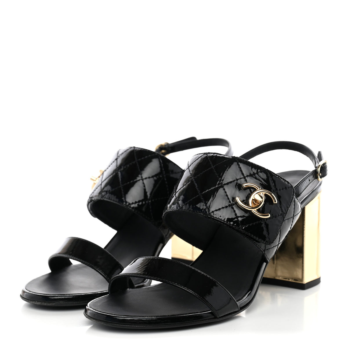 Chanel Patent Quilted CC Turnlock Sandals 40 Black 3 of 12