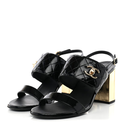 Chanel Patent Quilted CC Turnlock Sandals 40 Black 3 of 12