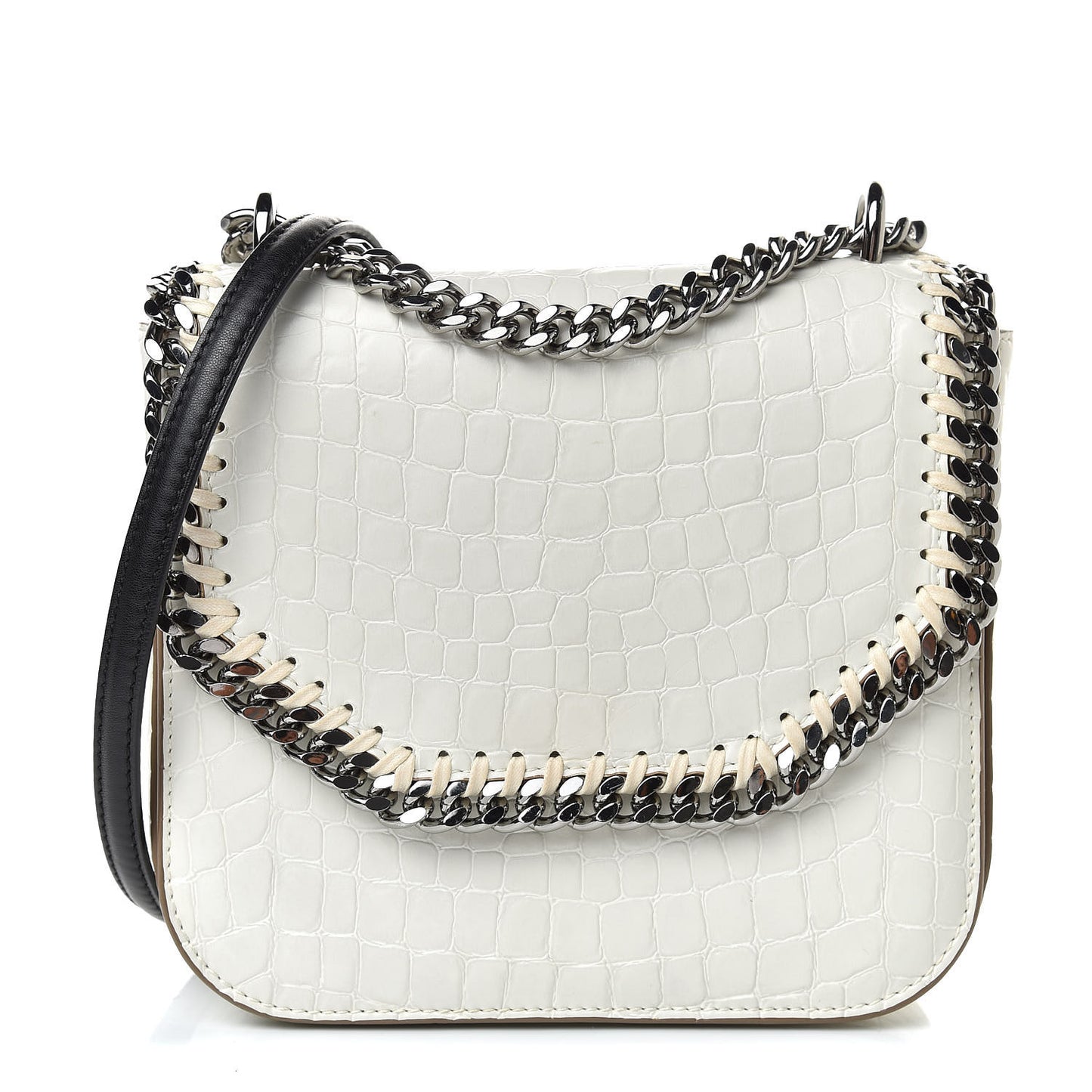 Embossed Crocodile Effect Medium Falabella Box Shoulder Bag Ivory