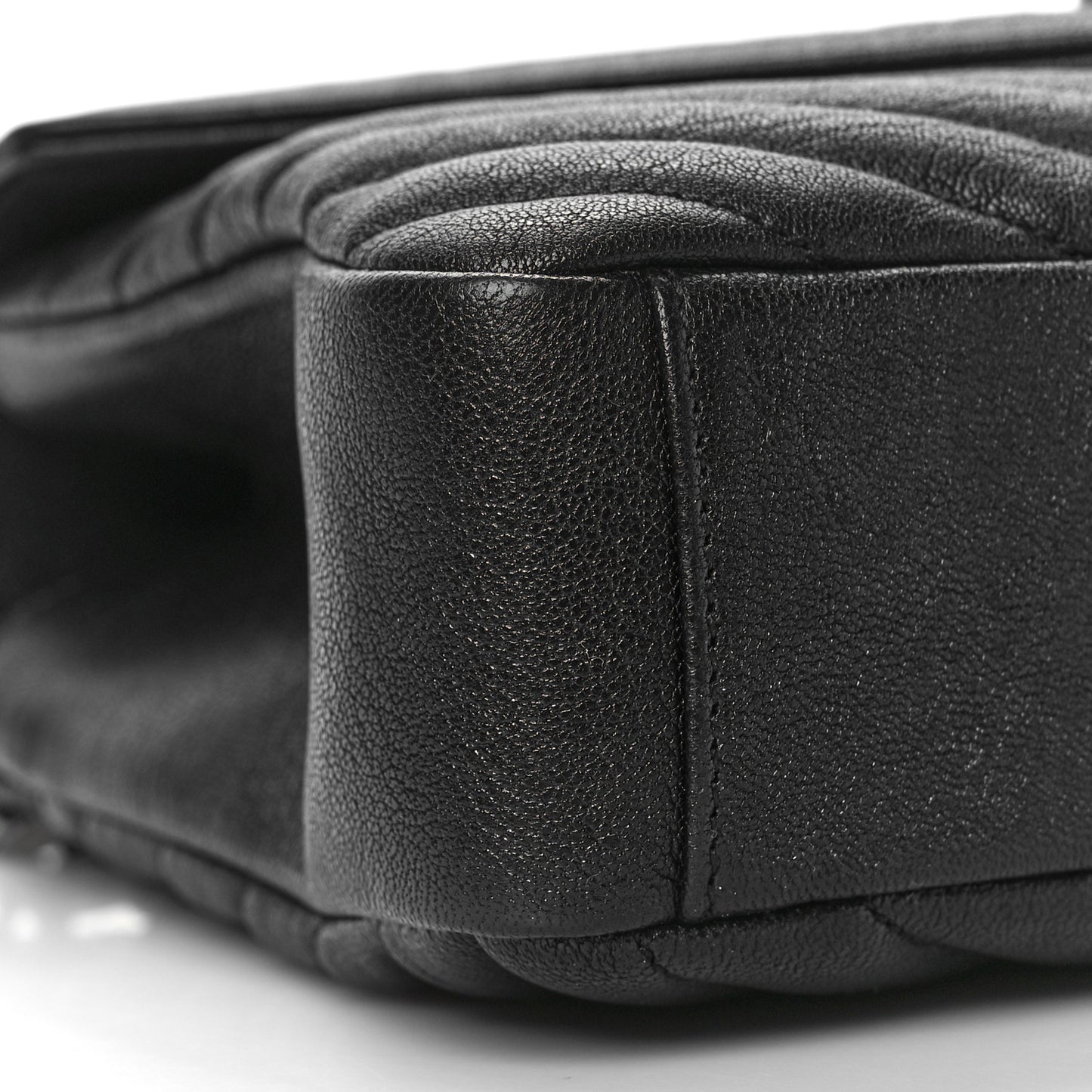 Sheepskin Matelasse Chevron Monogram Medium College Bag Black