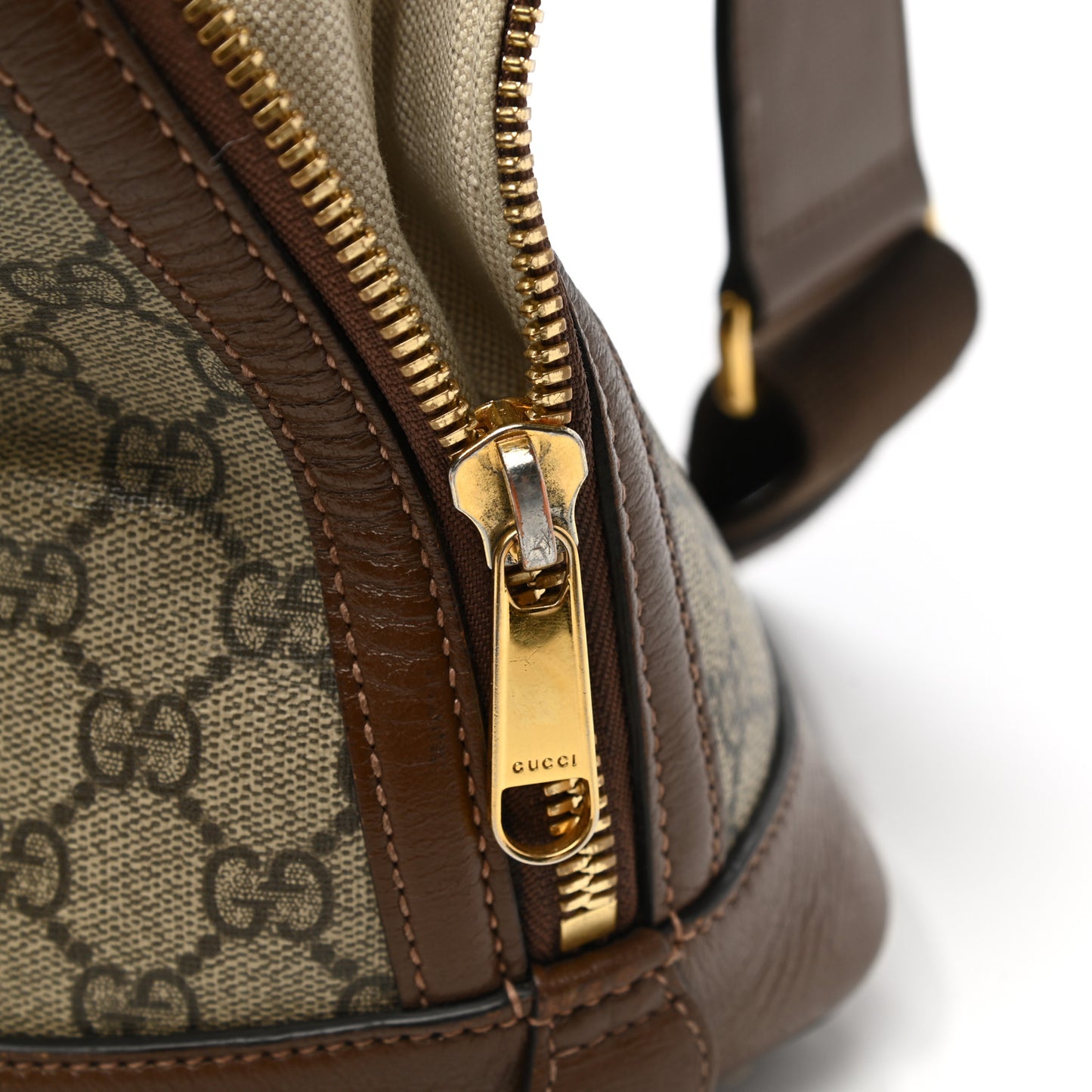 GG Supreme Monogram Azalea Calfskin Horsebit 1955 Duffle Bag Beige Ebony Brown Sugar