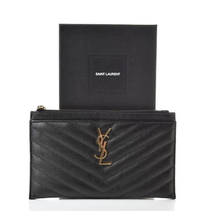 Saint Laurent Grain De Poudre Chevron Monogram Bill Pouch Black 8 of 8