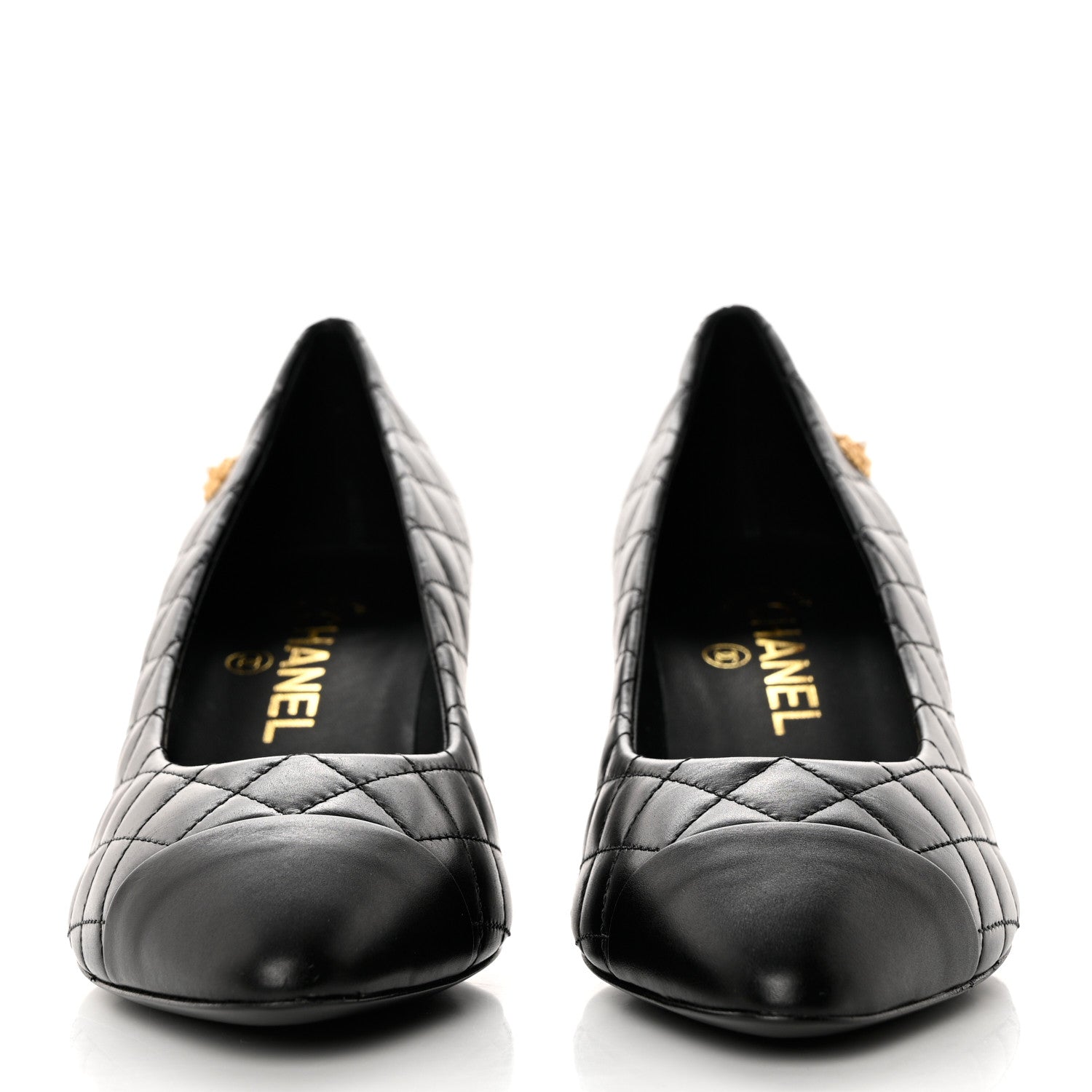 Chanel Calfskin Quilted Cap Toe Camellia Pumps 37 Black 2 of 9
