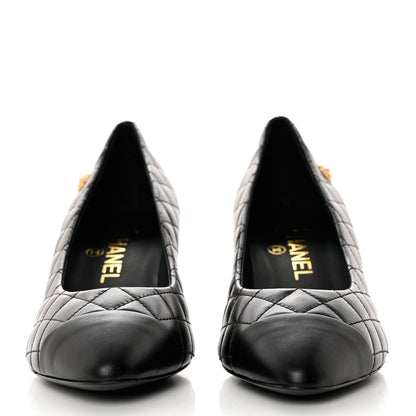 Chanel Calfskin Quilted Cap Toe Camellia Pumps 37 Black 2 of 9