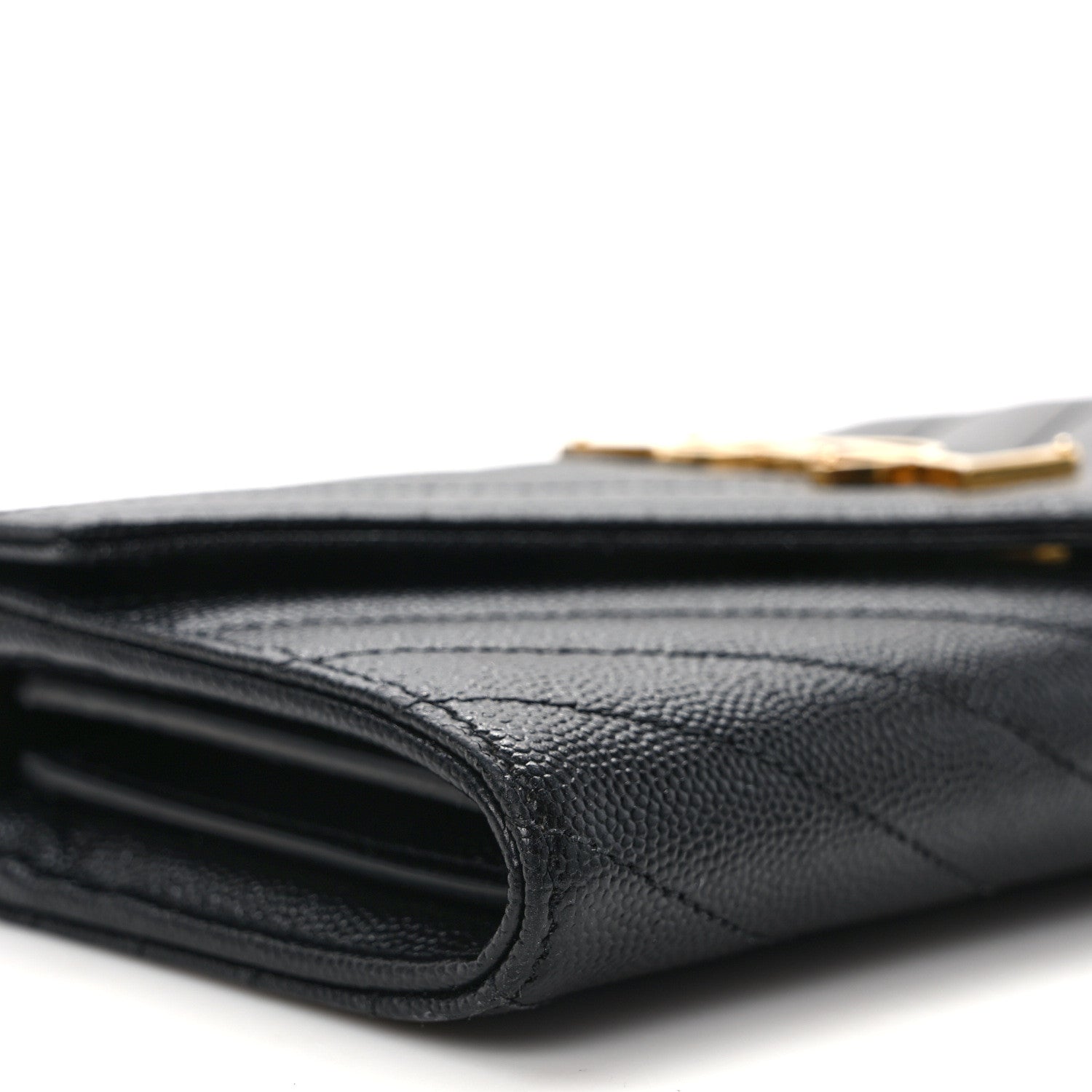 Saint Laurent Grain De Poudre Matelasse Chevron Monogram Flap Wallet Black 7 of 11